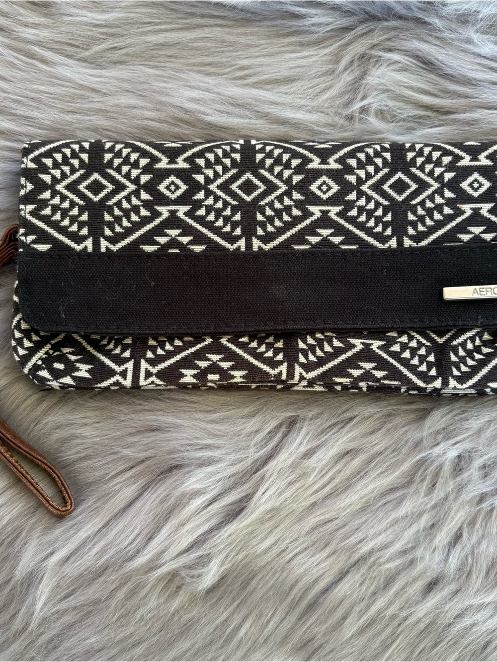 Aeropostale Black & White Geometric Foldover Clutch